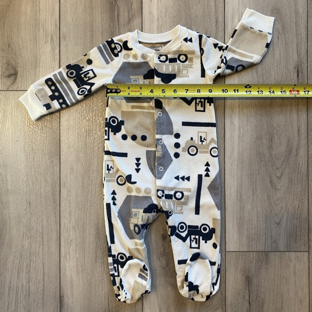 Carter's Boys Fleece Footed Pajamas 9 M Button-Up Construction Themed - Picture 6 of 8